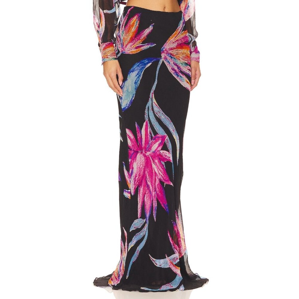 ROCOCO SAND Margo Maxi Skirt in Black Floral Resort - Picture 3 of 5